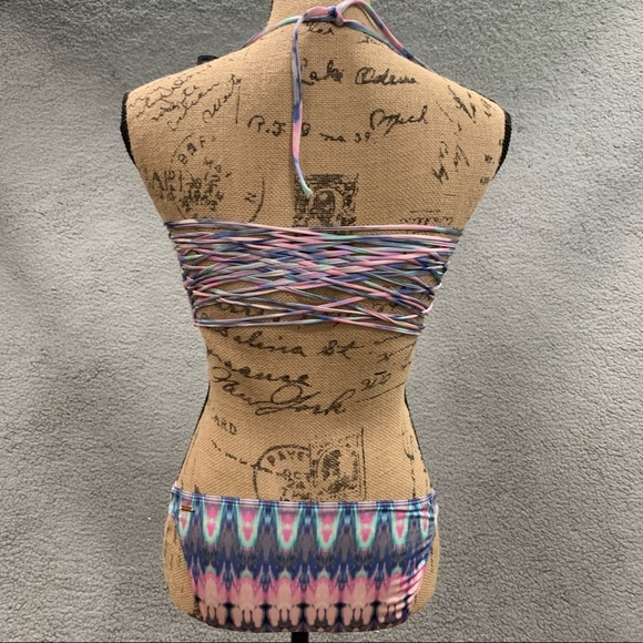 Victoria’s Secret Strappy Swimsuit Bikini Set Hottie Cheeky Pink Blue Tie Dye M - Picture 2 of 11